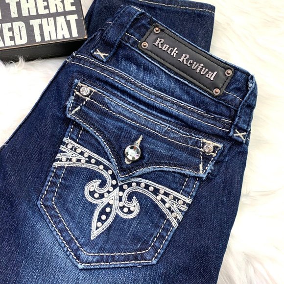 🚫SOLD!👖I•ROCK REVIVAL•I Sara Skinny Jeans 28x32 - Picture 3 of 8